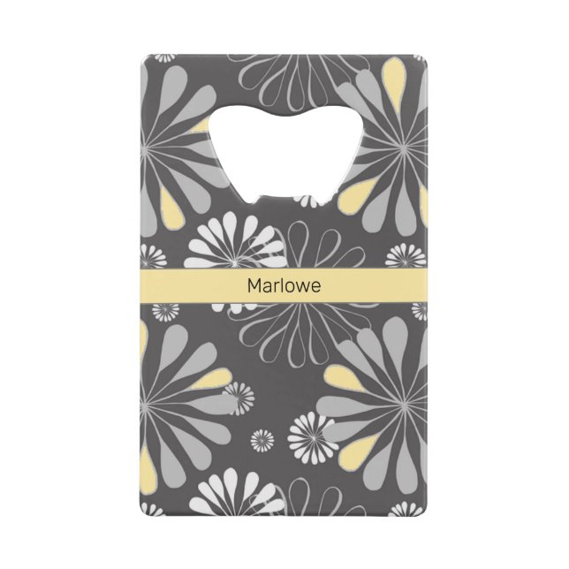Trendy Gray and Yellow Floral Geldbeutel Flaschenöffner (Vorderseite)