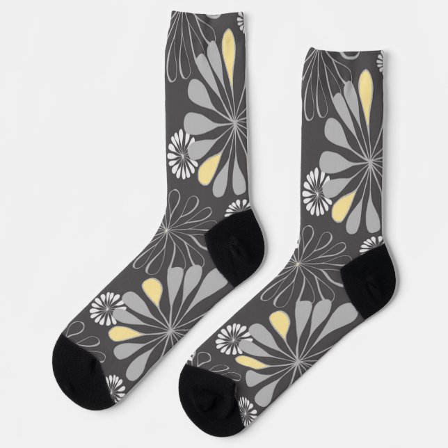 Trendy Gray and Yellow Floral Socken (Linkes Detail)