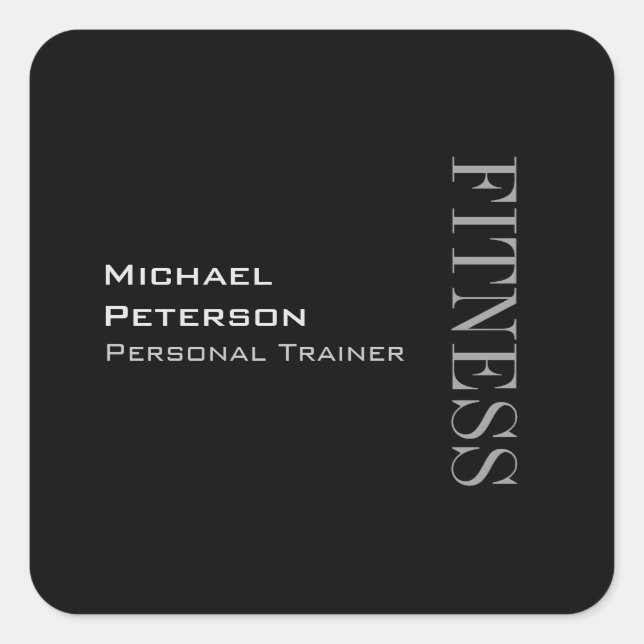 Trendy Gray Black Fitness - Name Quadratischer Aufkleber (Vorderseite)