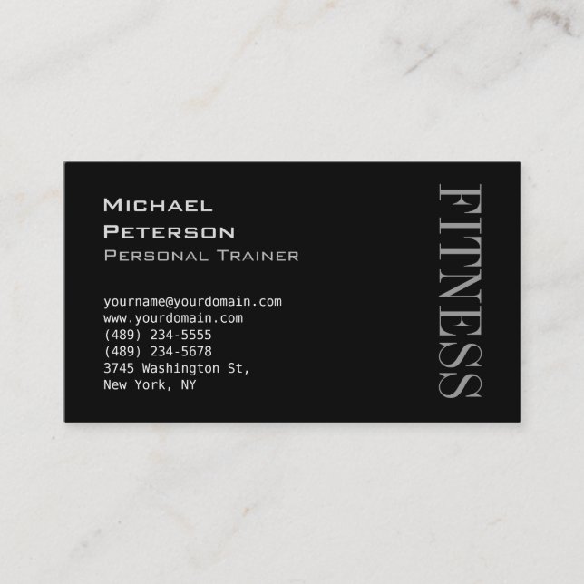 Trendy Gray Black Fitness Sport Business Card Visitenkarte (Vorderseite)