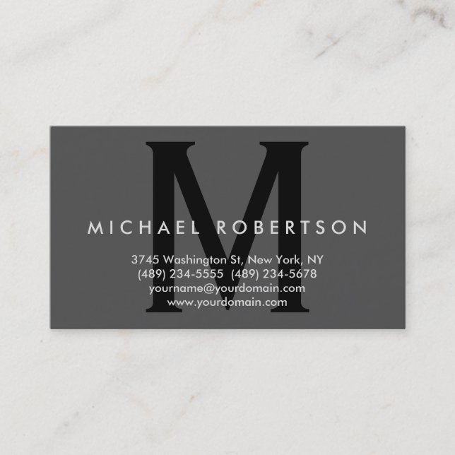 Trendy Gray Black Monogram Minimal Business Card Visitenkarte (Vorderseite)