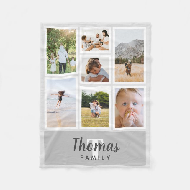 Trendy Gray Monochrome Family Fotolage Fleecedecke (Vorderseite)