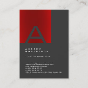 Trendy Gray Red Monogram Strip Business Card Visitenkarte