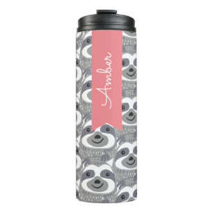 Trendy Gray Sloths Doodle Thermosbecher