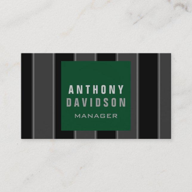 Trendy Green Black Gray Strip Business Card Visitenkarte (Vorderseite)