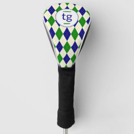 Trendy Green Blue Argyle Pattern Modern Monogram Golf Headcover