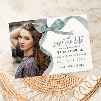 Trendy Green Bow Photo Graduation Save The Date