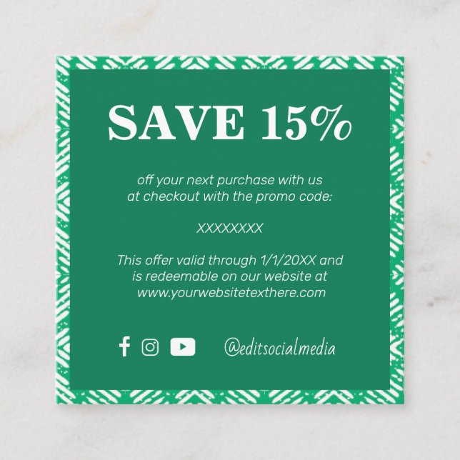 Trendy Green Business Discount Card Begleitkarte (Vorderseite)