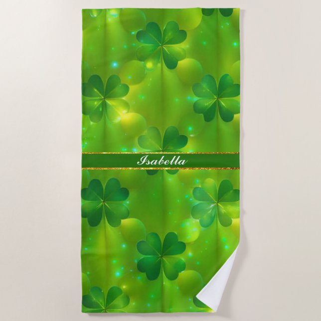 Trendy Green Clover 4 Lists Strandtuch (Vorderseite)