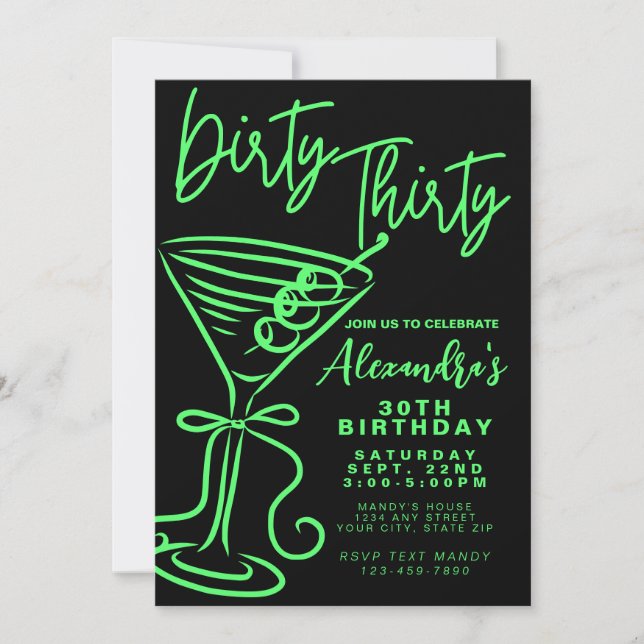 Trendy Green Dirty 30. Geburtstag Einladung (Vorderseite)