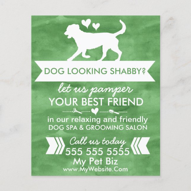 Trendy Green Dog Grooming Flyer - personalisierbar (Vorne)