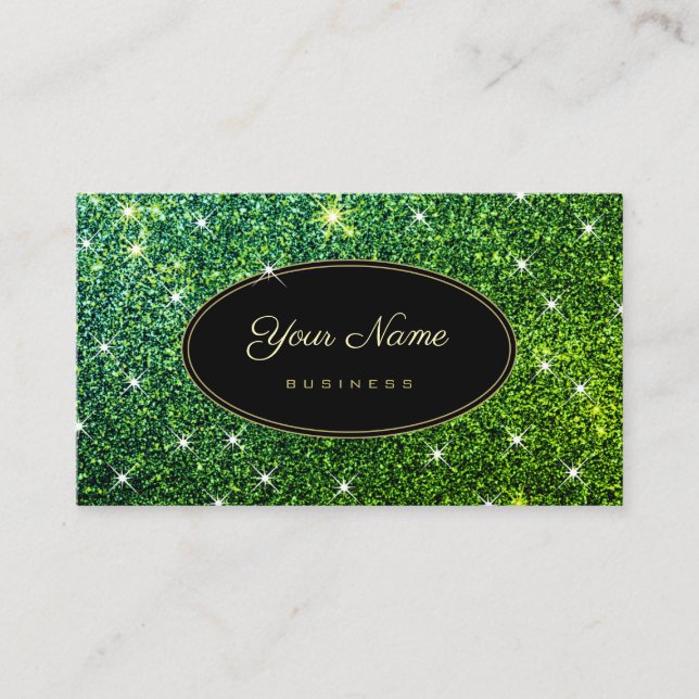 Trendy Green Glitzer Glam Luminous Stars Elegant Visitenkarte (Vorderseite)