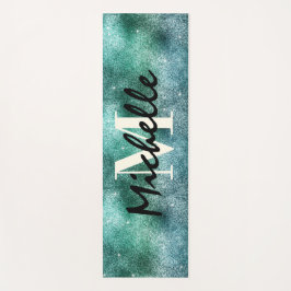 Trendy Green Glitzer Mit Monogramm Ästhetik Yogamatte