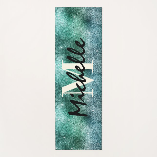 Trendy Green Glitzer Mit Monogramm Ästhetik Yogamatte (Vorderseite)