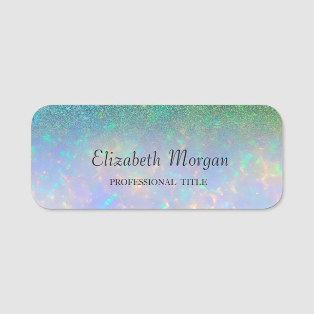 Trendy Green Glitzer Opal Namensschild (Vorderseite)