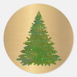 Trendy Green Gold Glitzer Tree Weihnachten Runder Aufkleber