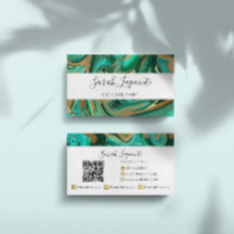 Trendy Green & Gold Liquid Marble QR Code