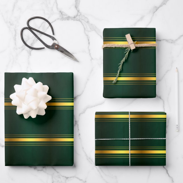 Trendy Green Gold Luxury Linen Texture Collection Geschenkpapier Set (Vorderseite)