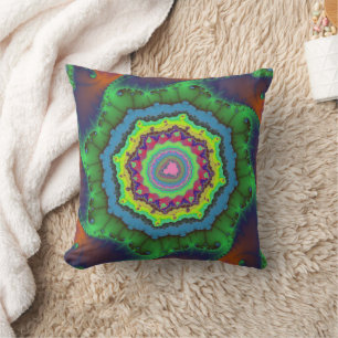 Trendy Green, Orange und Blue Fraktal Kissen