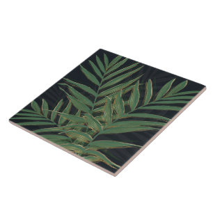 Trendy Green Palm Blätter Gold Strikes Gray Desig Fliese