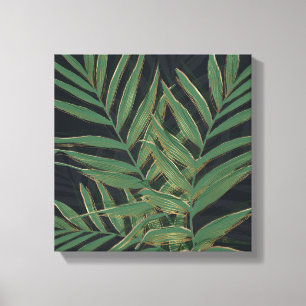 Trendy Green Palm Blätter Gold Strikes Gray Desig Leinwanddruck