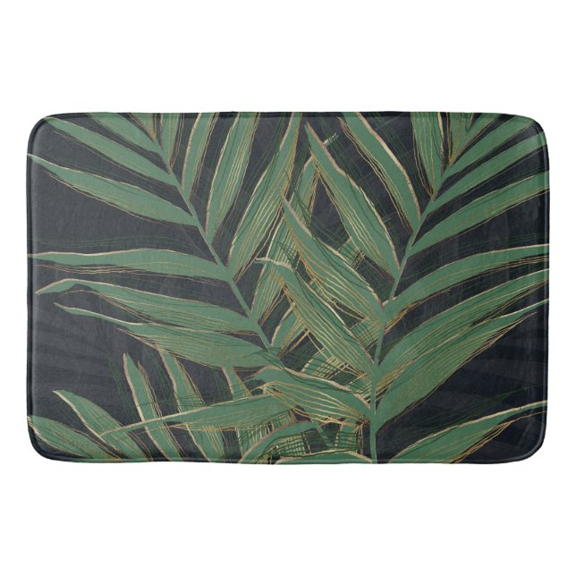 Trendy Green Palm Blätter Gold Strikes Gray Design Badematte (Vorderseite)