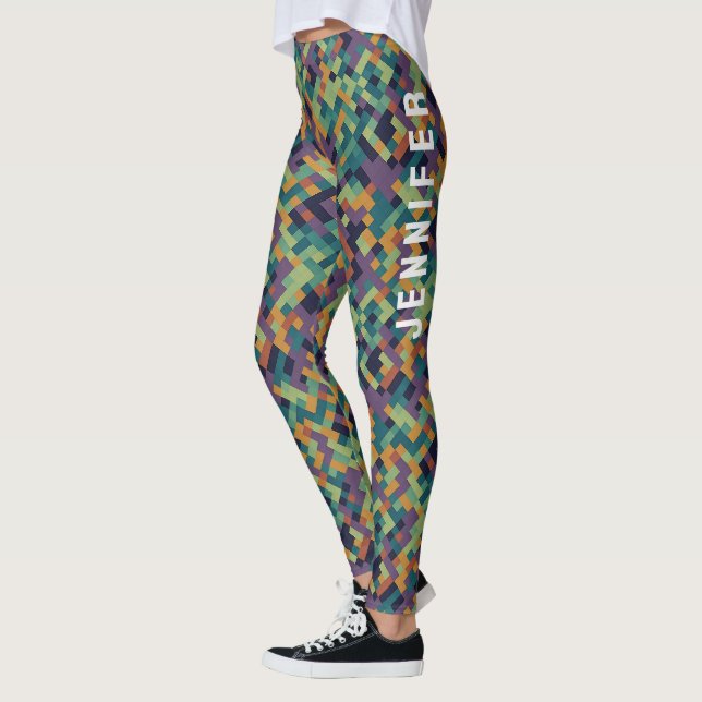 Trendy Green Pixel Art Name und Abstraktes Muster Leggings (Links)