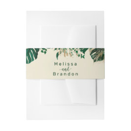 Trendy Green Tropical Blätter mit Namen Wedding Einladungsbanderole