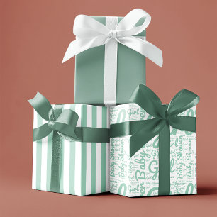 Trendy Green Typografy Girl Script Baby Shower Geschenkpapier Set