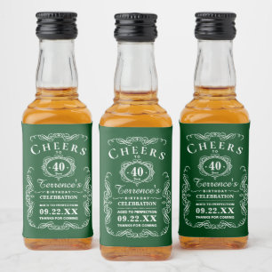 Trendy Green & White Typografy Birthday Partyl Alkoholflaschenetikett