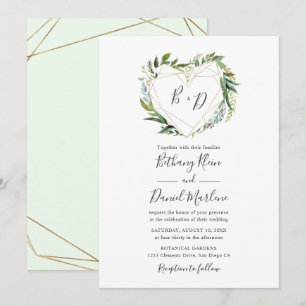 Trendy Greenery mit geometrischer Herzenshochzeit Einladung