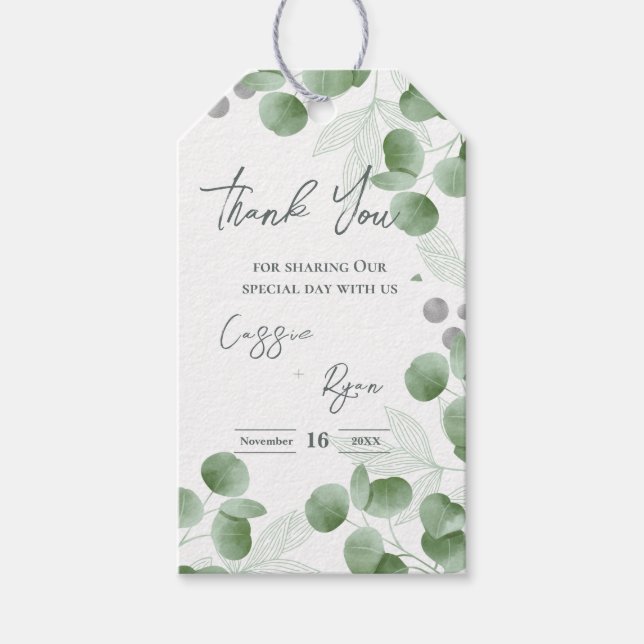 Trendy Greenery Nature Inspiriert Eukalyptus Weddi Geschenkanhänger (Vorderseite)