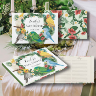 Trendy Greenery Tropical Parrots Babydusche Gästebuch