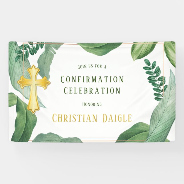 Trendy Greenery und Gold Cross Bestätigung Banner (Horizontal)