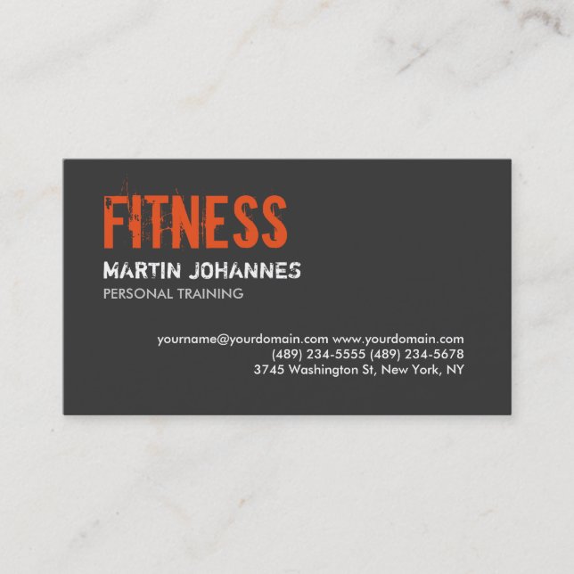 Trendy Grey Orange Personal Trainer Carte de visit (Devant)