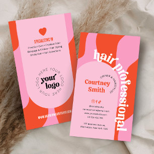 Trendy Groovy Pink & Red Hair Salon Frisör Visitenkarte