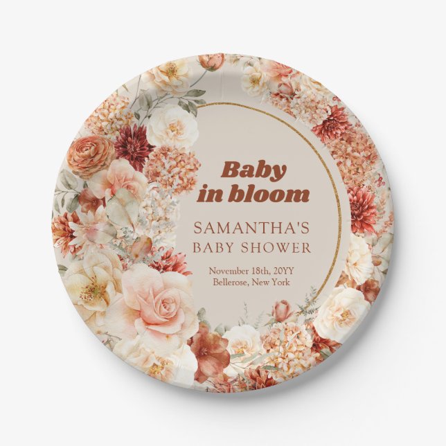 Trendy Groovy Terracotta Blush Herbstdusche Baby D Pappteller (Vorderseite)