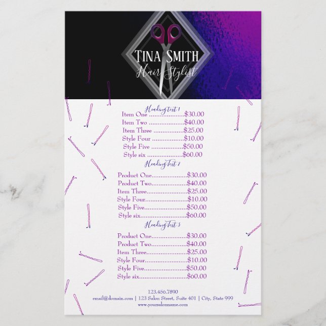 Trendy Hair Salon Moderner Lila & schwarz Flyer (Vorne)