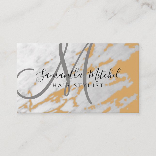 Trendy Hair Stylist Gold & Marmor Monogramm Visitenkarte (Vorderseite)