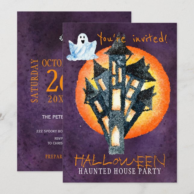 Trendy Halloween Aquarell Spuk Party Einladung (Vorne/Hinten)