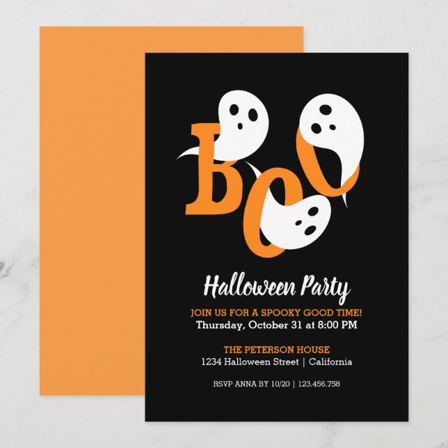 Trendy Halloween-Party Boo Ghosts Black Einladung (Vorne/Hinten)
