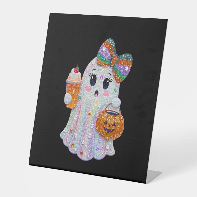 Trendy Halloween Rhinestones Ghost Sockelschild (Vorderseite)
