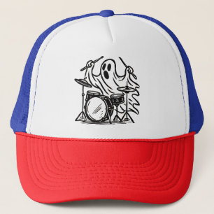 Trendy Halloween Spooky boo ghost Playing Drums Truckerkappe