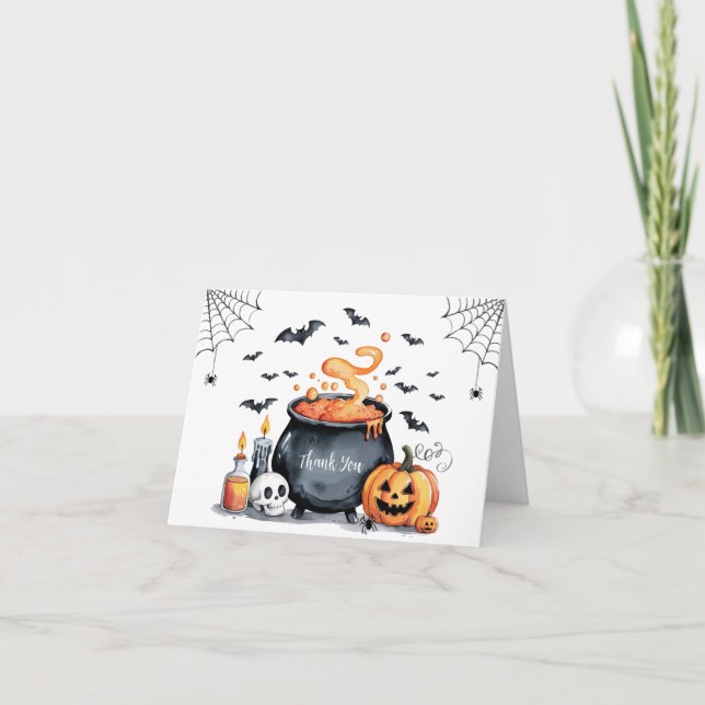 Trendy Halloween Spooky Cauldron Babydusche Dankeskarte (Vorderseite)
