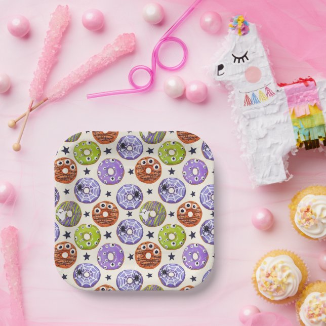 Trendy Halloween Spooky Donuts Party Pappteller (Party)