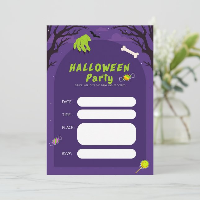 Trendy Halloween Spooky Holiday Party Einladung (Stehend Vorderseite)