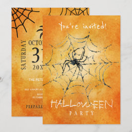 Trendy Halloween Wasserfarbe gruselige Spinne und  Einladung