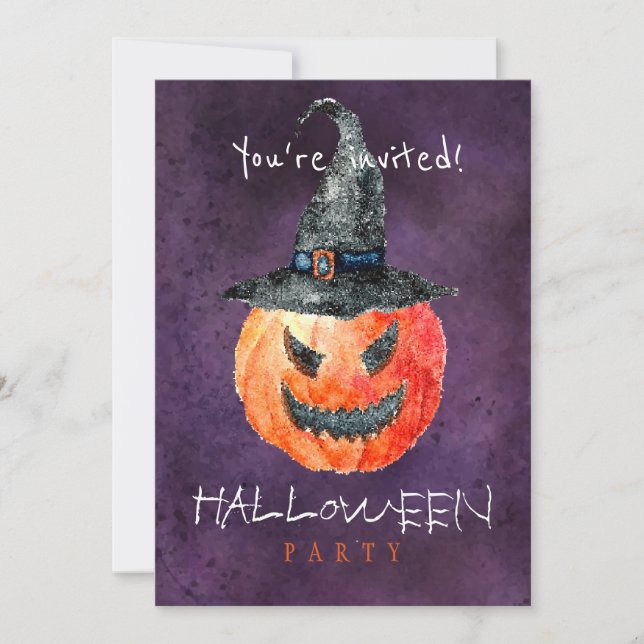 Trendy Halloween Wasserfarbenkürbis Party Einladung (Vorderseite)