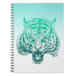 Trendy Hand Drawing Aquamarin Green Tiger School N Notizblock
