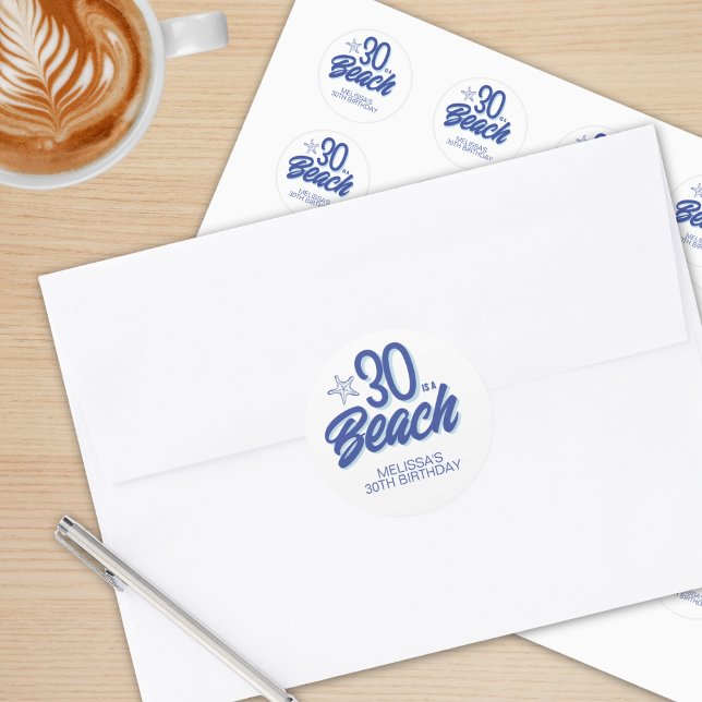 Trendy Hand Drawn Doodle 30 ist ein Strand Geburts Runder Aufkleber (Von Creator hochgeladen)